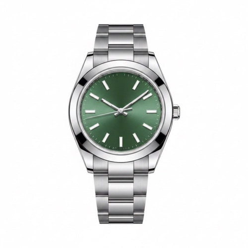 Classic three-hand, steel, green sunburst dial · SF-06