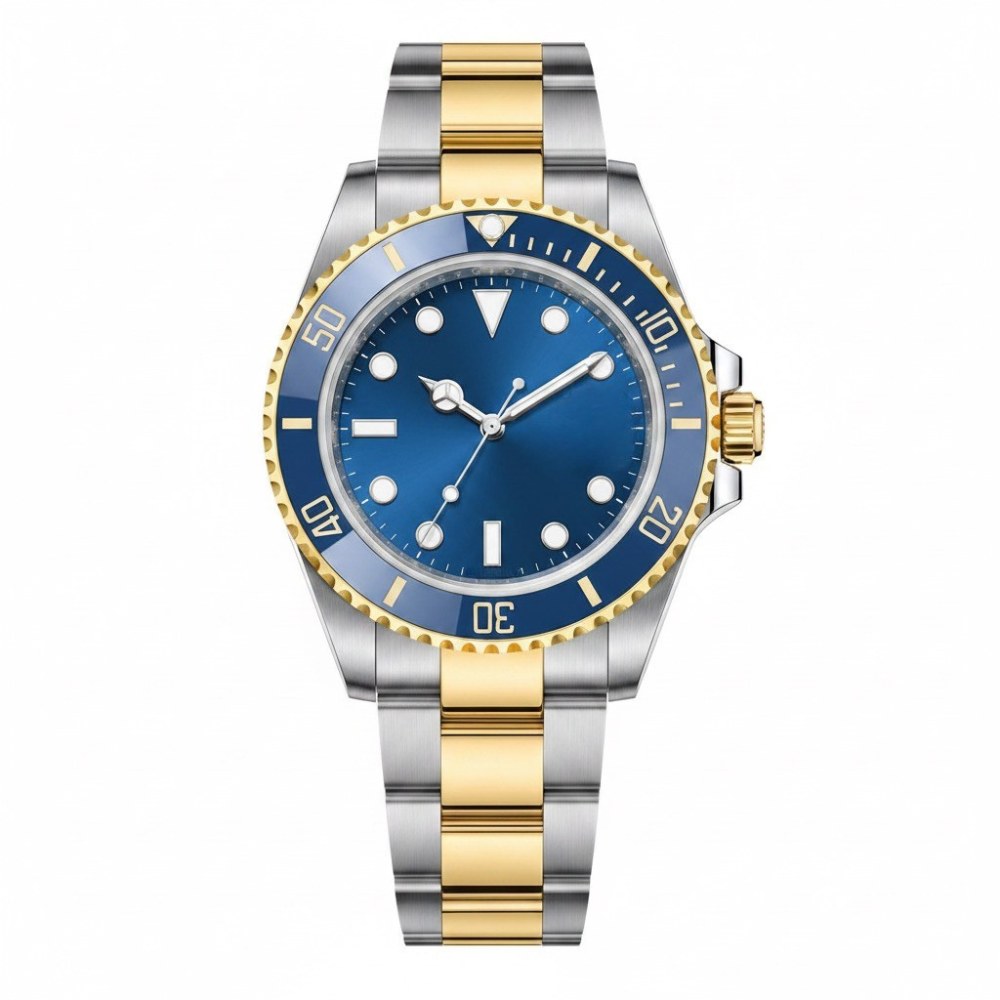 Two-tone steel and gold diver, blue 60-minute bezel, blue sunburst dial · SF-13