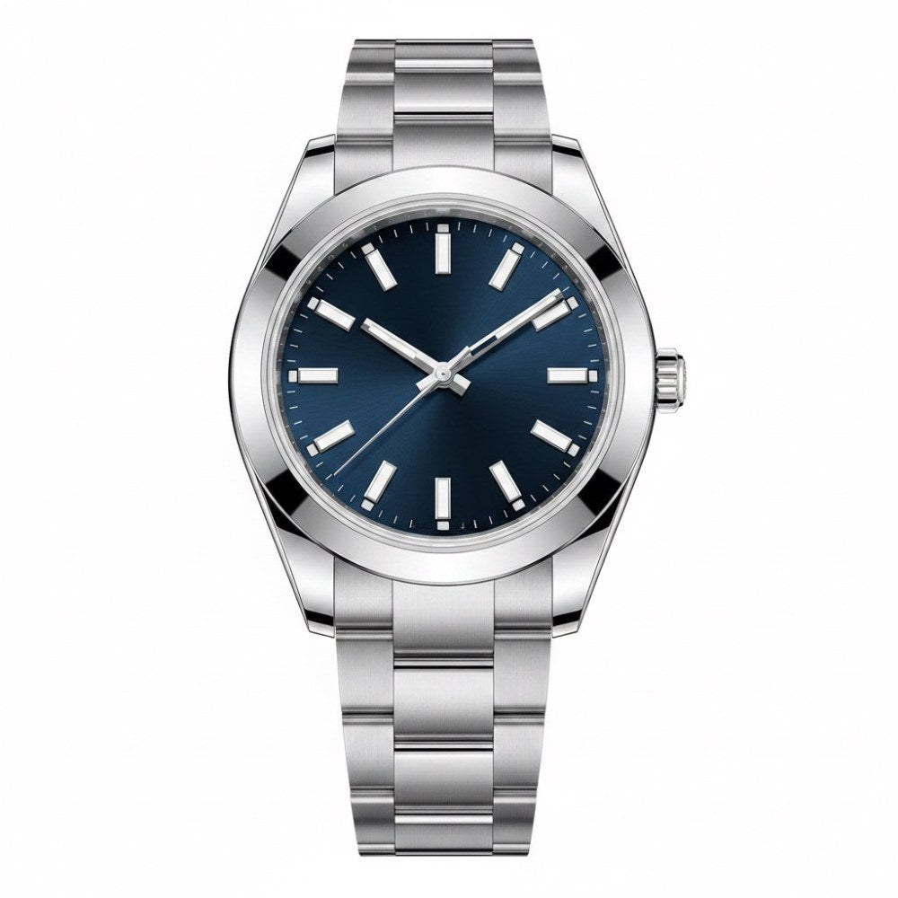 Sport-dress three-hand, steel, navy sunburst dial · SF-15