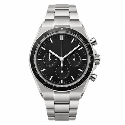 Chronograph, steel, black tachymeter bezel, black dial · SF-21