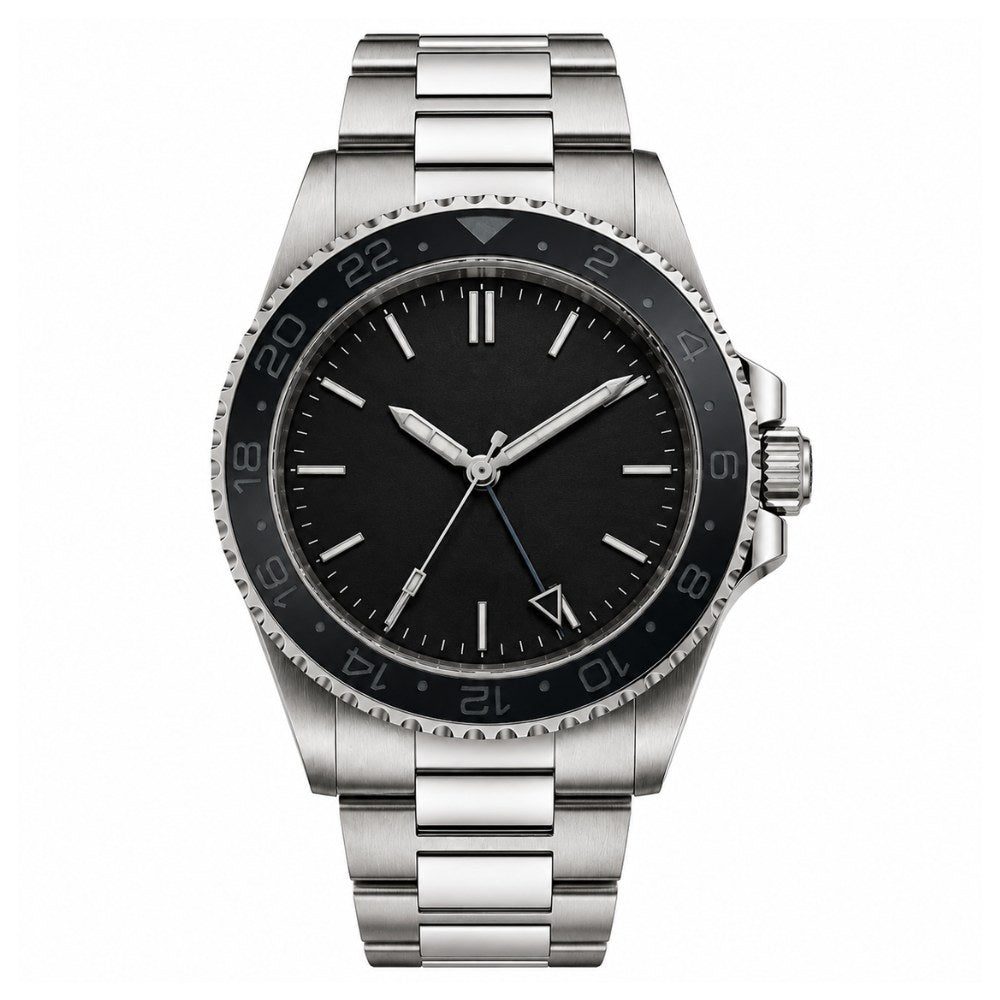 GMT, steel, black 24-hour bezel, triangle-tipped GMT hand · SF-35