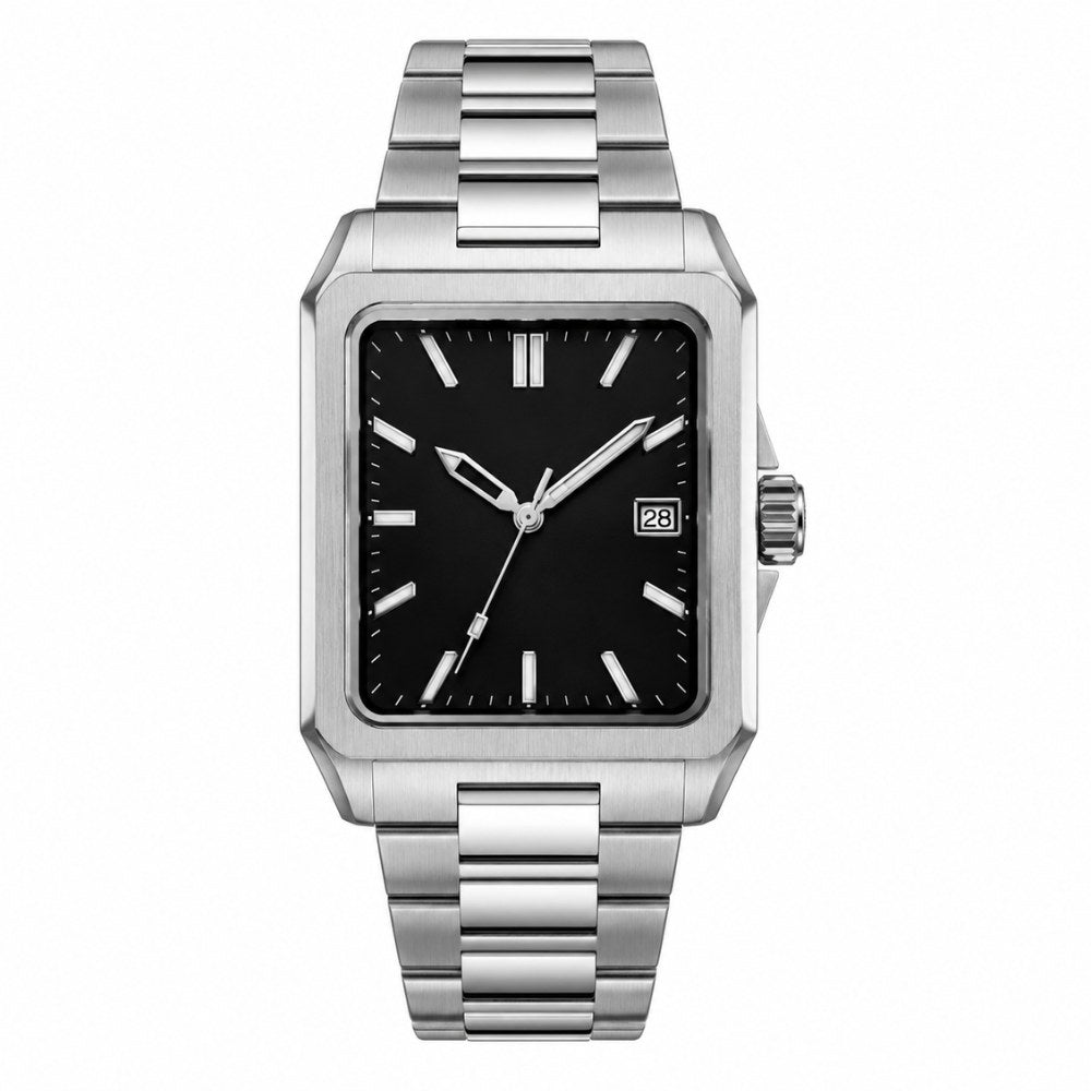 Sporty rectangular, steel, black dial · SF-38