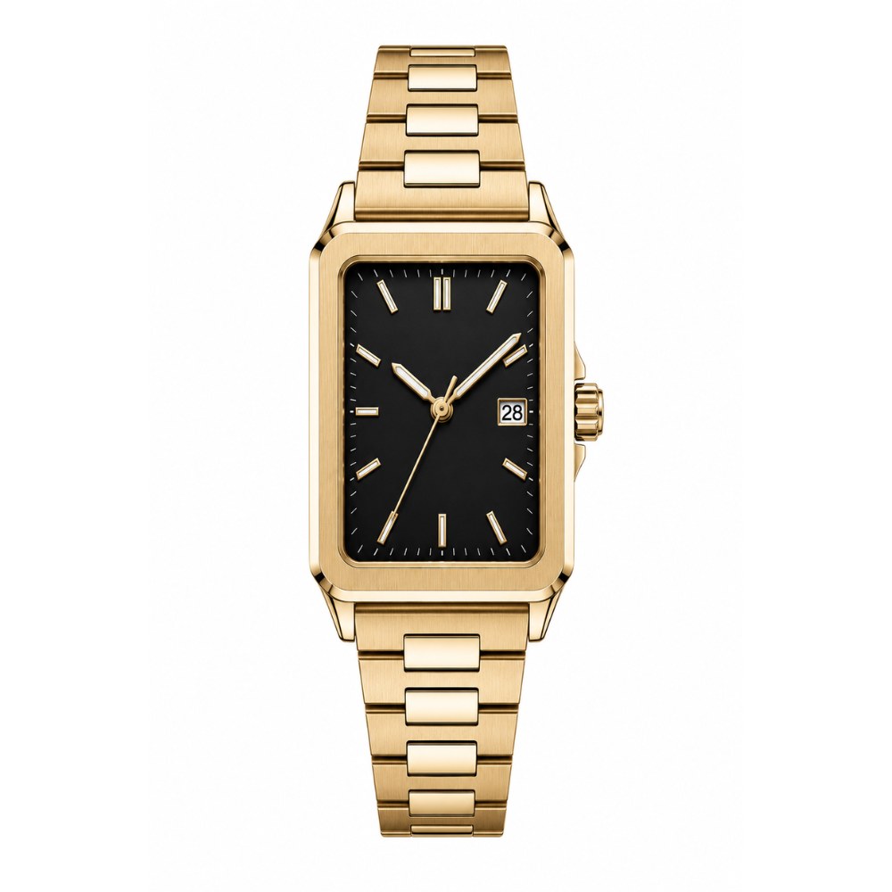 Slim rectangular, full gold, black dial · SF-41