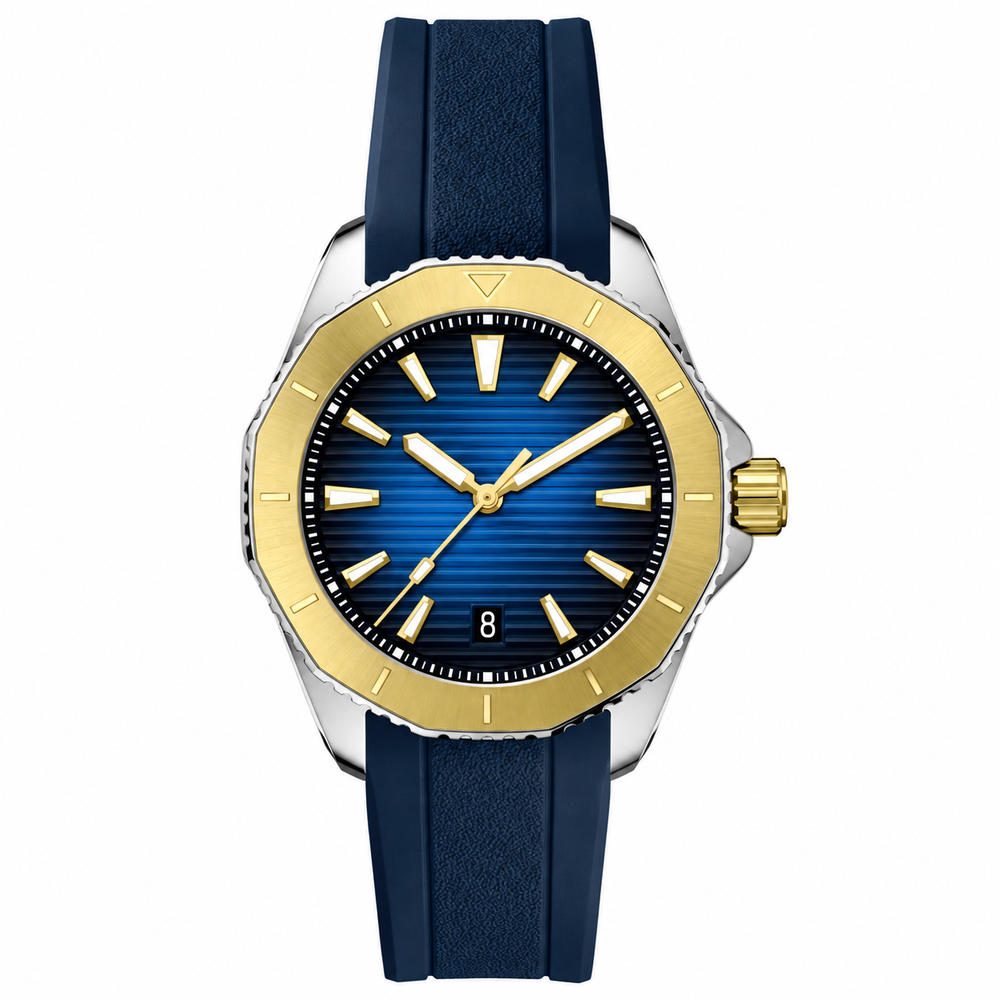 Octagonal, steel with bronze-olive bezel, ivory dial, white rubber strap · SF-57T