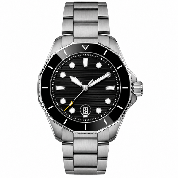 Pentagonal case, steel, silver sunburst dial · SF-56