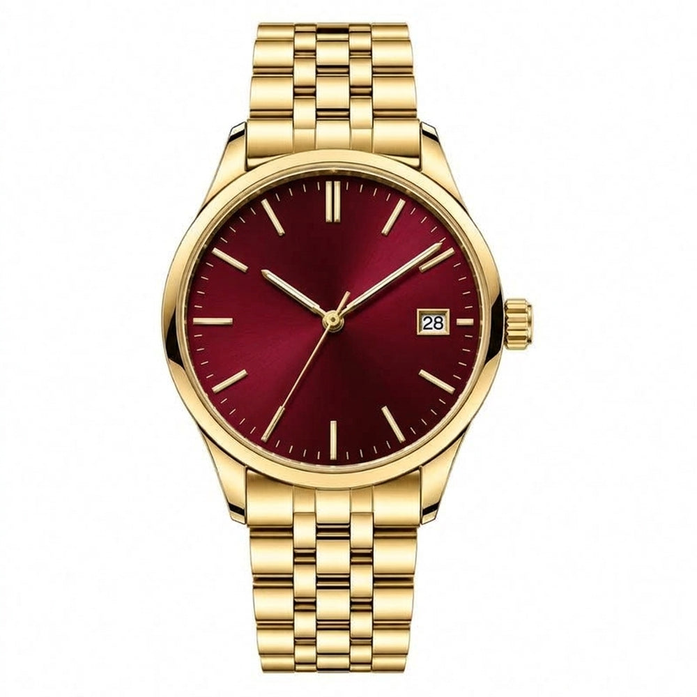 Rounded square with pushers on both sides, full gold, wine gradient dial · SF-36T