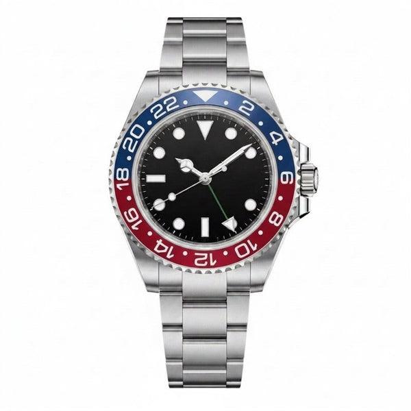 GMT, steel, black 24-hour bezel, triangle-tipped GMT hand · SF-35