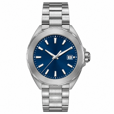Blue case, steel, black sunburst dial · SF-54